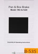 Birmingham Import Model W2.5x1220, Pan & Box Brake, Assy Operations Parts Manual